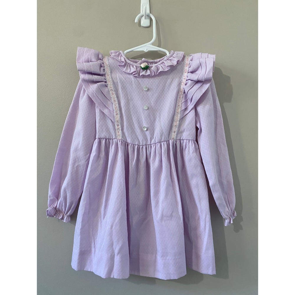 JCPenney Vintage Nanas Girl Dress Lavender Ruffle Lace Long Sleeve Girls Size 5